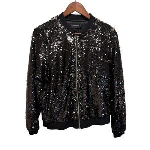 Minkpink Black Sequin Bomber Jacket Size Medium